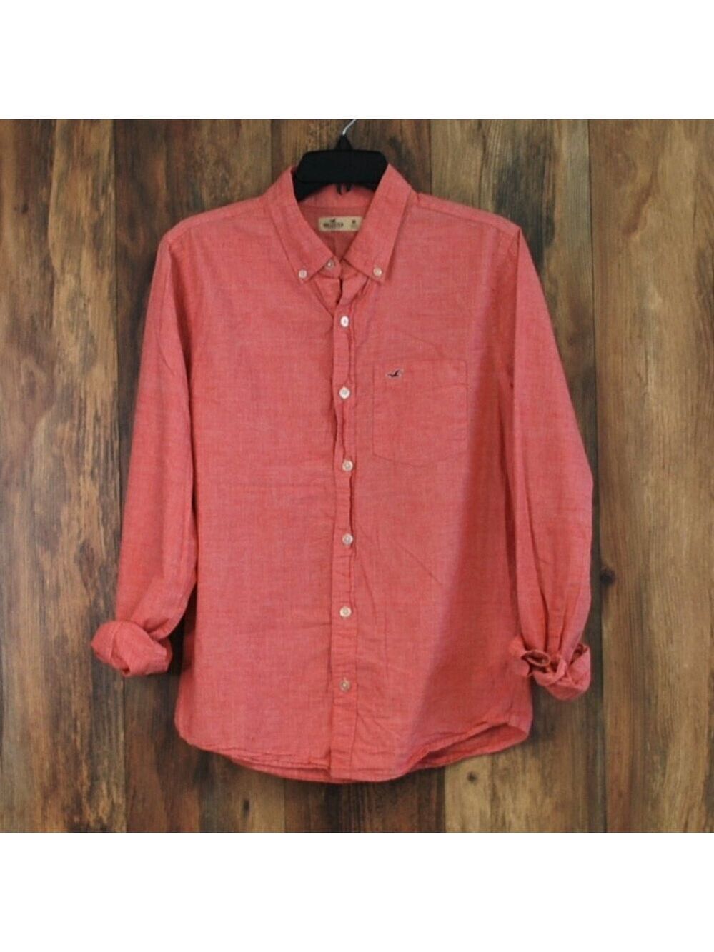 Hollister Men's Casual Button Down Shirt Pink M